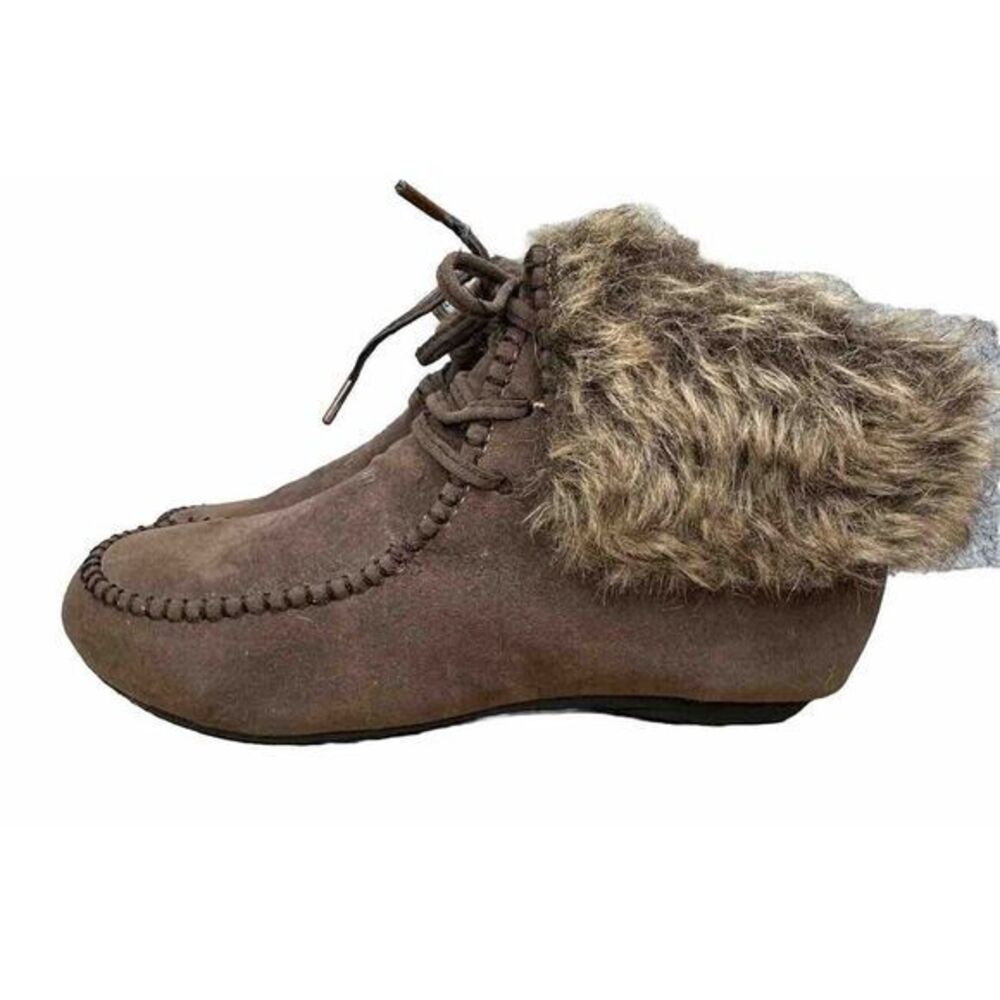 Size 9 Kalli Womens Ankle Winter Boots‎ Brown Moc Toe Low Heel Lace Up